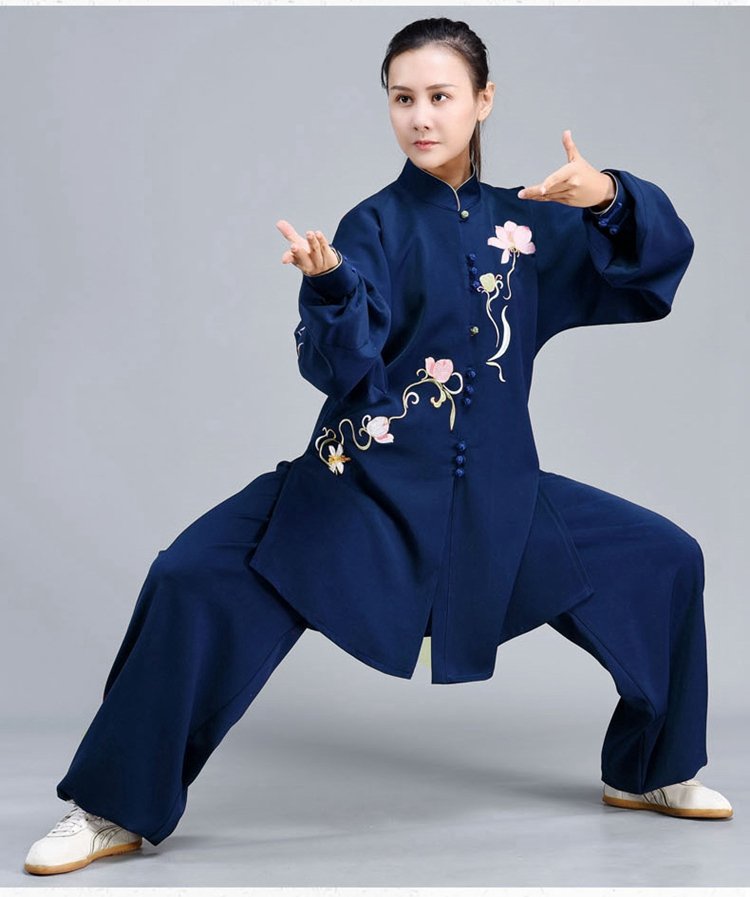 Kung Fu Clothing Women Elegant Lotus Embroidered Tai Chi Suit
