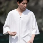 Linen Men Shirt V-Neck Tang Suit Top