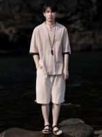 Linen Men Shirts Chinese Style Tang Suit Top - Image 5