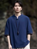 Linen Men Shirts Chinese Style Tang Suit Top