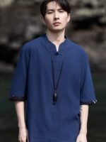 Linen Men Shirts Chinese Style Tang Suit Top - Image 2