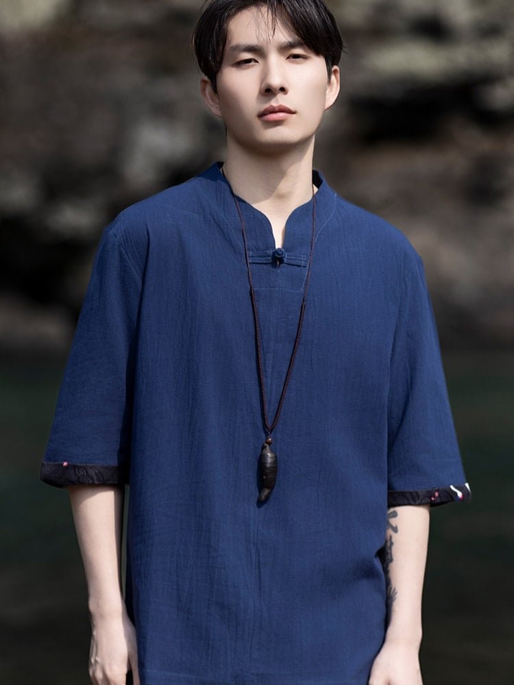 Linen Men Shirts Chinese Style Tang Suit Top