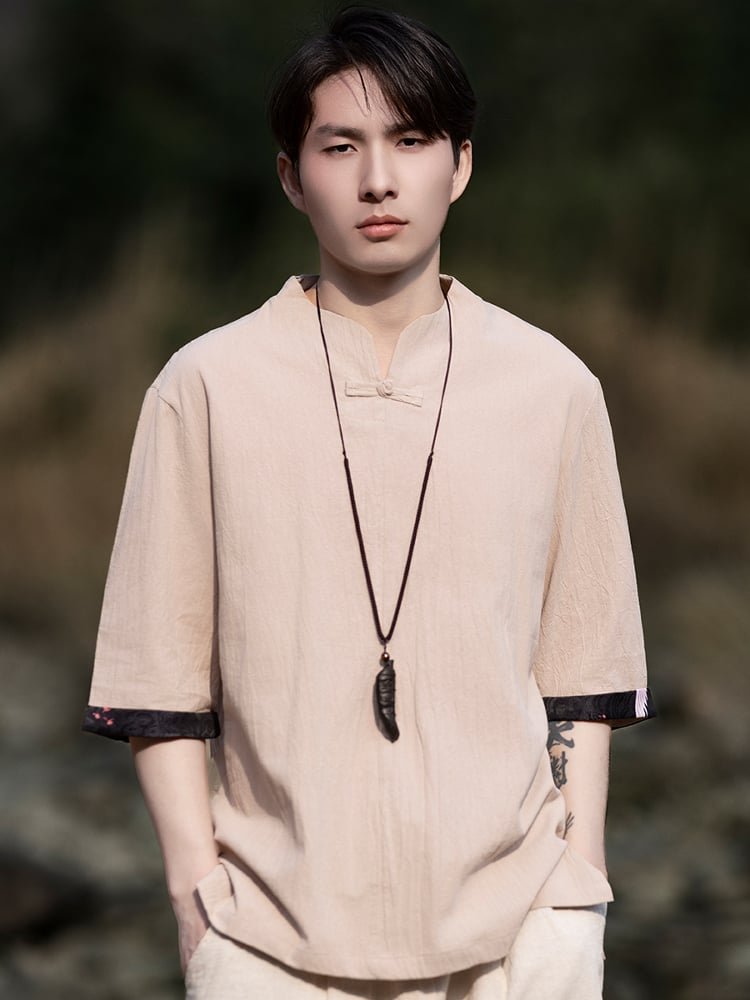 Linen Men Shirts Chinese Style Tang Suit Top