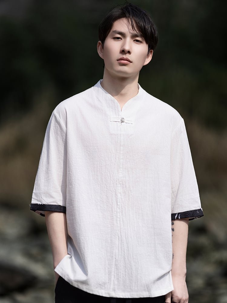 Linen Men Shirts Chinese Style Tang Suit Top