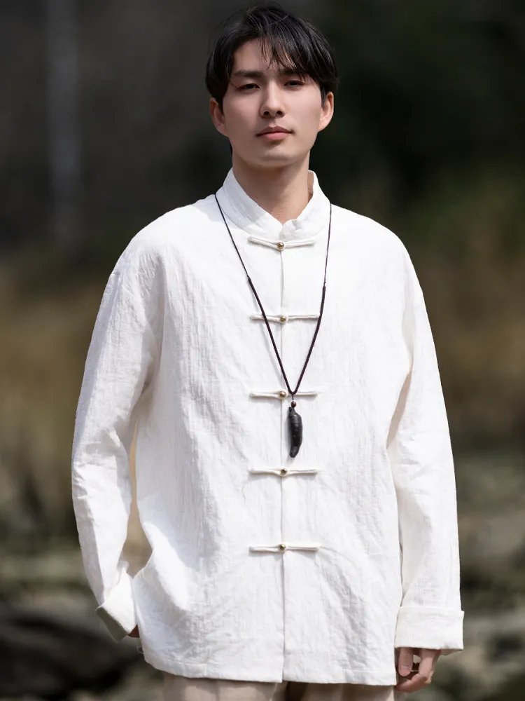 Linen Shirt Mens Jacquard Tang Shirt