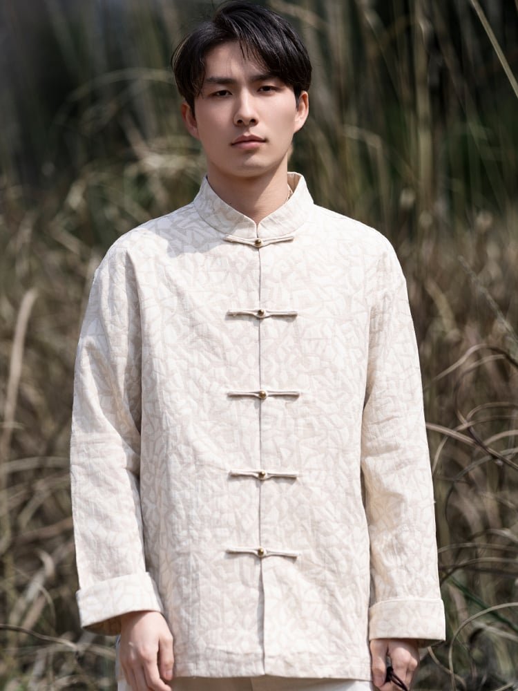 Linen Shirt Mens Jacquard Tang Shirt