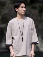 Linen Shirt for Men Round Neck Cotton Linen Tee - Image 4