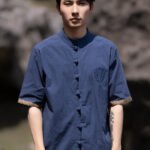 Linen Short Sleeve Mens Shirts Embroidery Casual Top