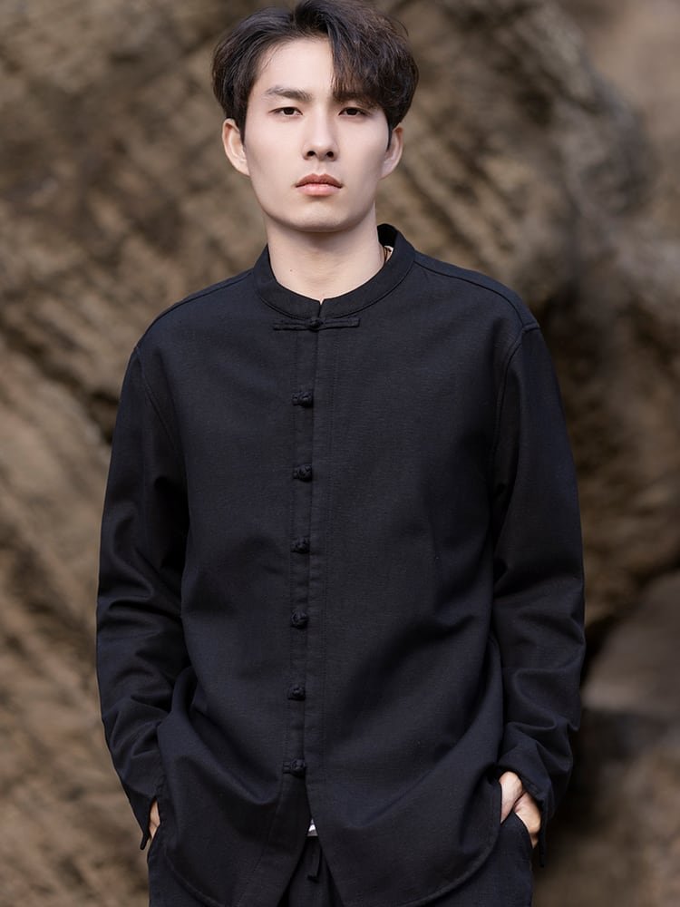 Long Sleeve Linen Shirts Retro Tang Suit Top