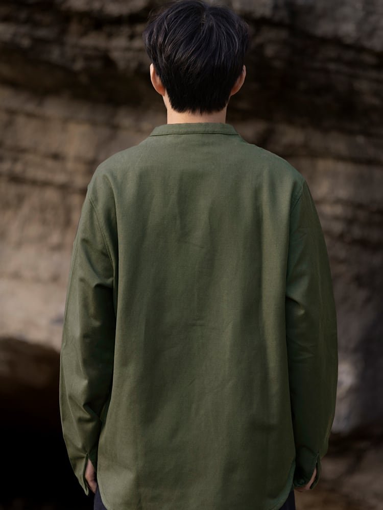 Long Sleeve Linen Shirts Retro Tang Suit Top
