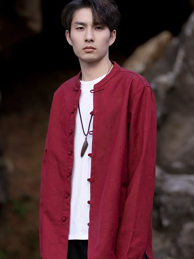 Long Sleeve Linen Shirts Retro Tang Suit Top
