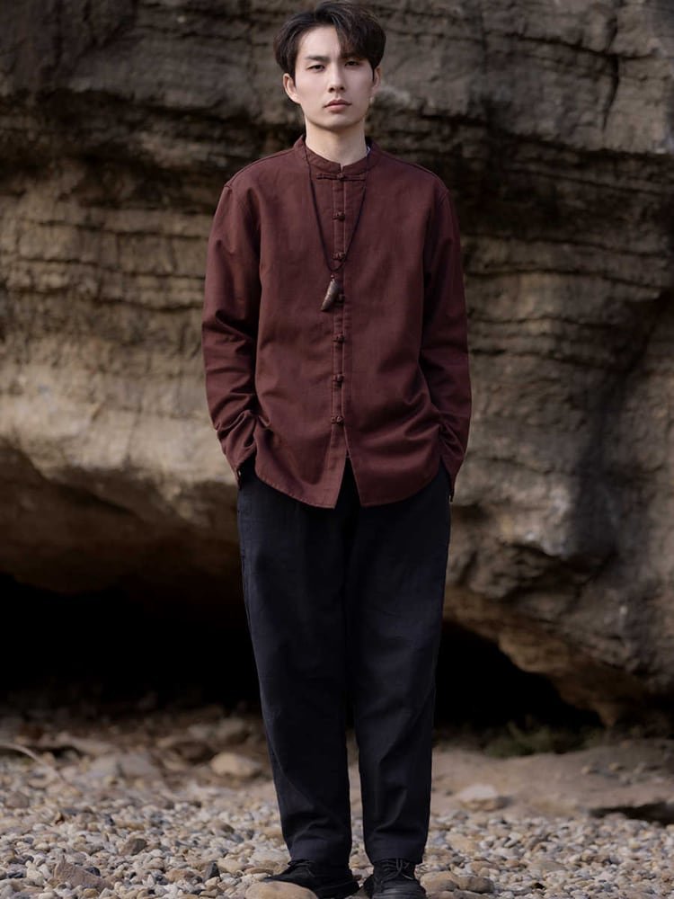 Long Sleeve Linen Shirts Retro Tang Suit Top