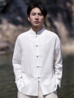 Chinese Long Sleeve Mens Linen Shirts Tang Suit