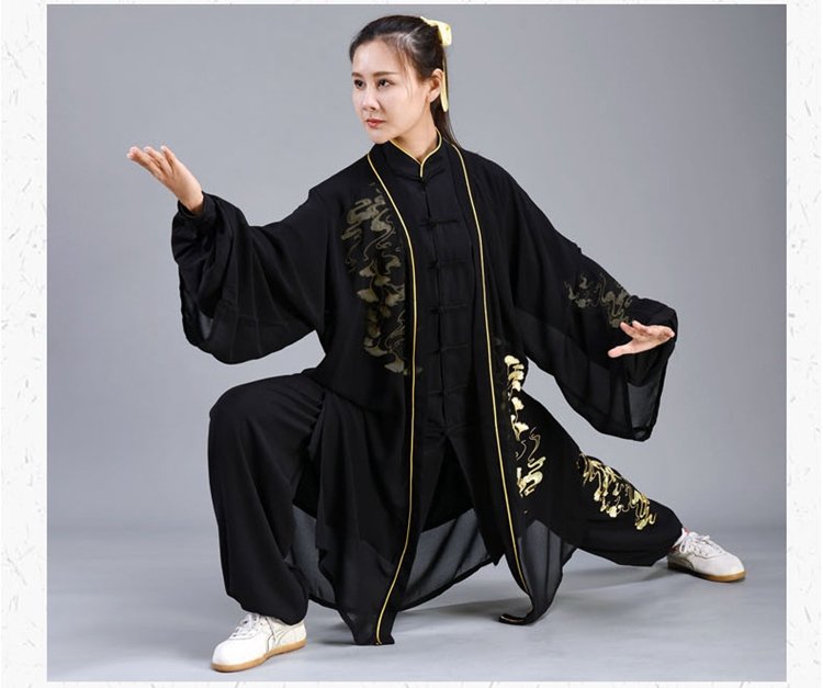 Long Style Tai Chi Costume Embroidered Performance Clothing
