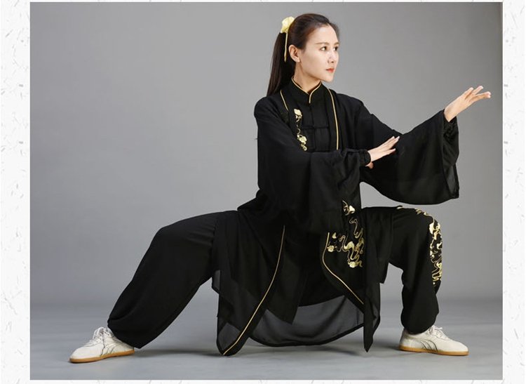 Long Style Tai Chi Costume Embroidered Performance Clothing