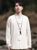 Men Linen Shirt Chinese Style Tang Suit Top - Image 2