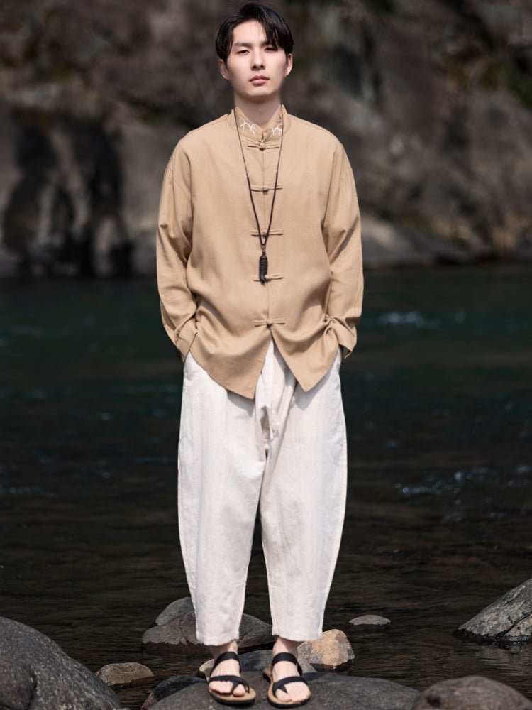 Men Linen Shirt Chinese Style Tang Suit Top