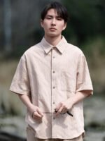 Men Linen Shirts Vintage Style Short Sleeve Top - Image 4
