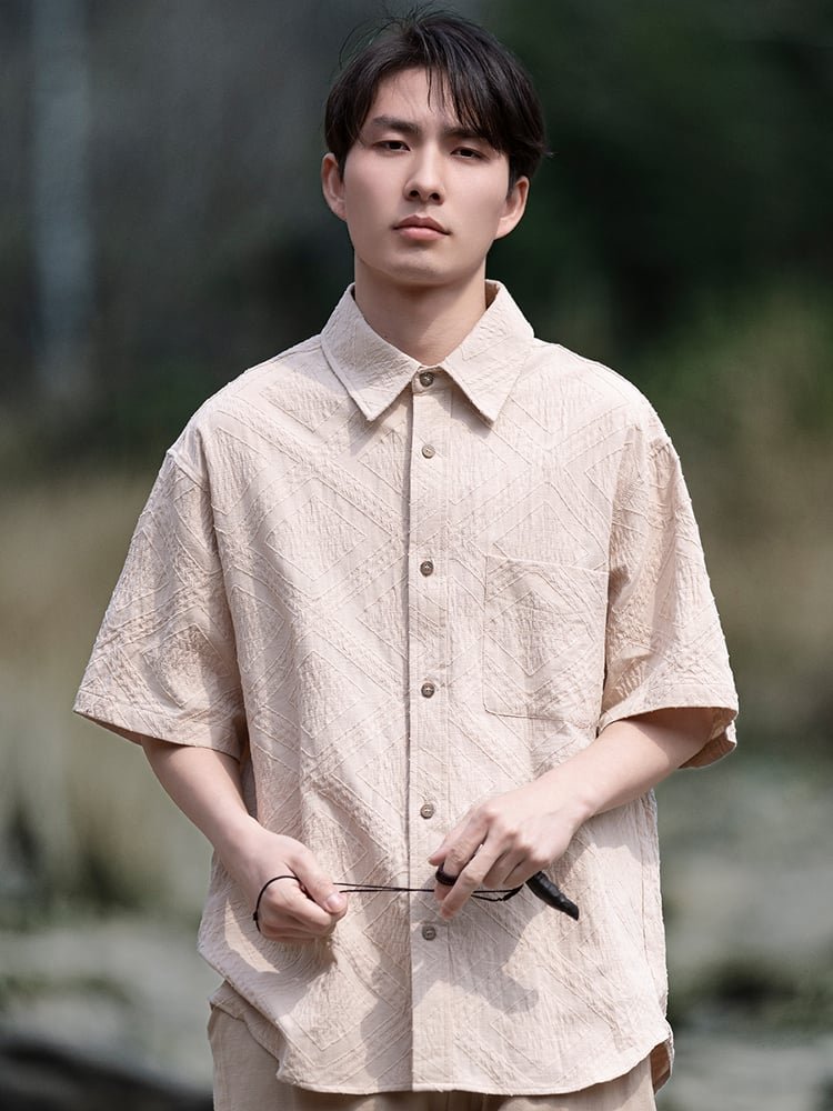 Men Linen Shirts Vintage Style Short Sleeve Top