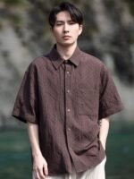 Men Linen Shirts Vintage Style Short Sleeve Top - Image 2