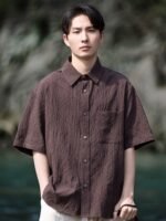 Men Linen Shirts Vintage Style Short Sleeve Top