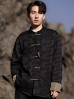 Mens Black Jacket Loose Tang Style Coat - Image 2