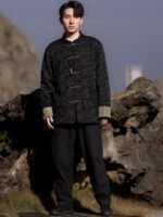 Mens Black Jacket Loose Tang Style Coat - Image 3