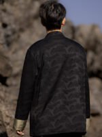 Mens Black Jacket Loose Tang Style Coat - Image 5