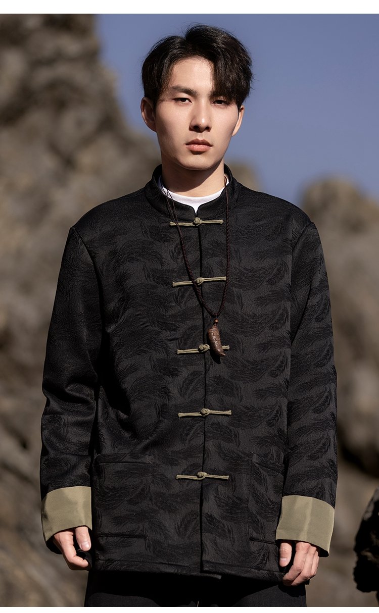 Mens Black Jacket Loose Tang Style Coat
