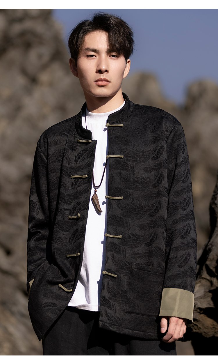 Mens Black Jacket Loose Tang Style Coat