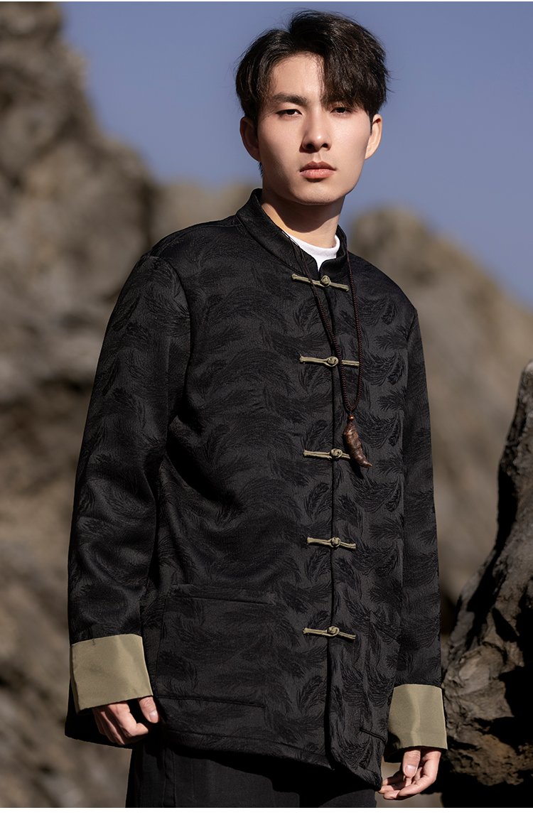 Mens Black Jacket Loose Tang Style Coat