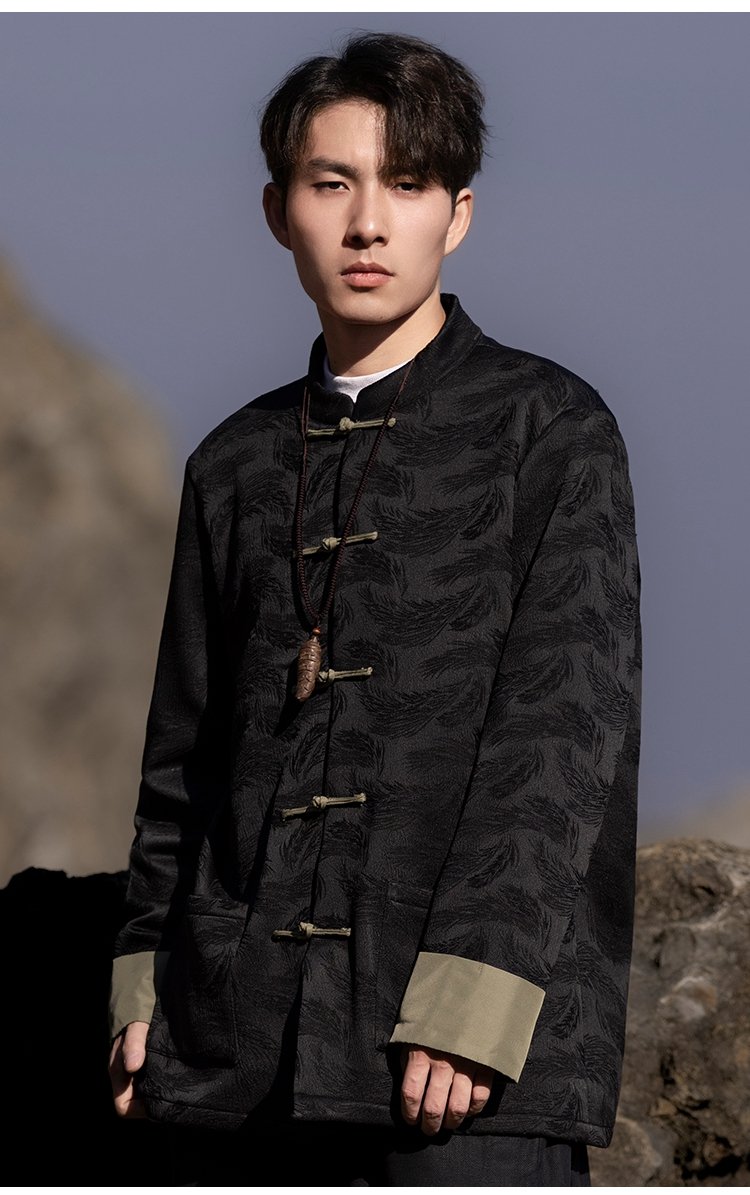 Mens Black Jacket Loose Tang Style Coat