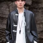 Mens Black Leather Jacket Loose Top Coat