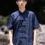 Mens Chinese Shirt Casual Button Short Sleeve Top