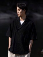 Mens Linen Shirt Chinese Short Sleeve Tang Suit