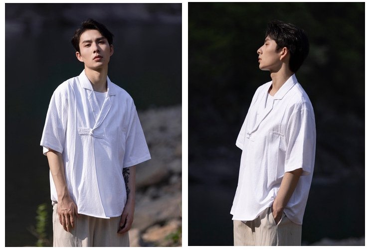 Mens Linen Shirt Chinese Short Sleeve Tang Suit