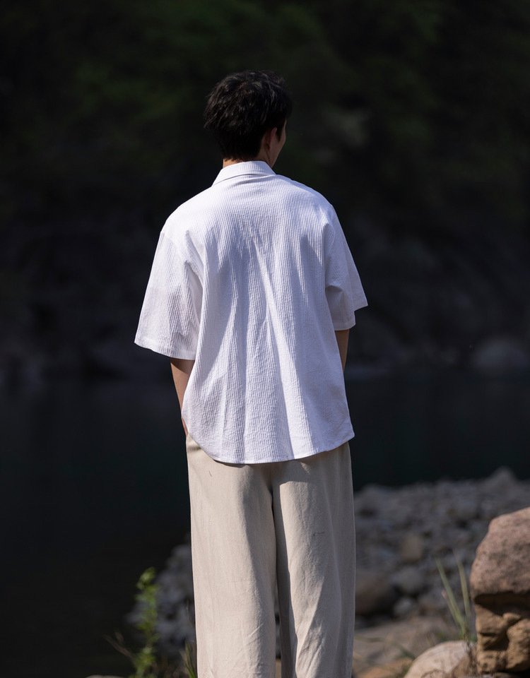 Mens Linen Shirt Chinese Short Sleeve Tang Suit