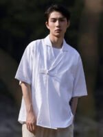 Mens Linen Shirt Chinese Short Sleeve Tang Suit - Image 2