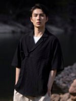 Mens Linen Shirt Chinese Short Sleeve Tang Suit - Image 3