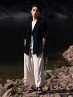 Mens Linen Shirt Chinese Short Sleeve Tang Suit - Image 5