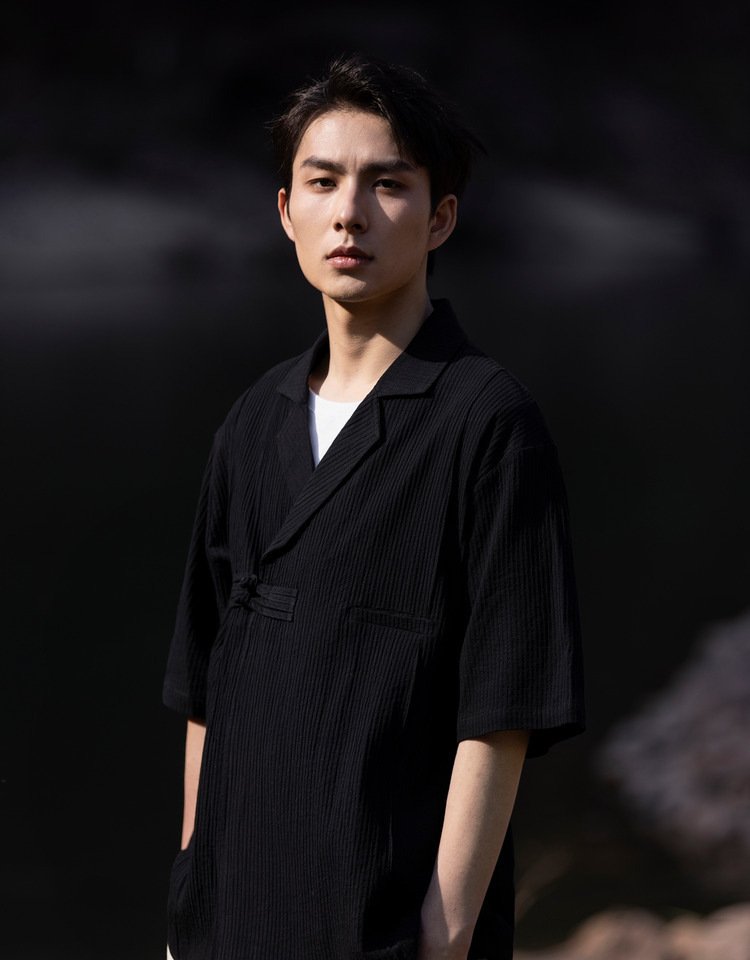 Mens Linen Shirt Chinese Short Sleeve Tang Suit