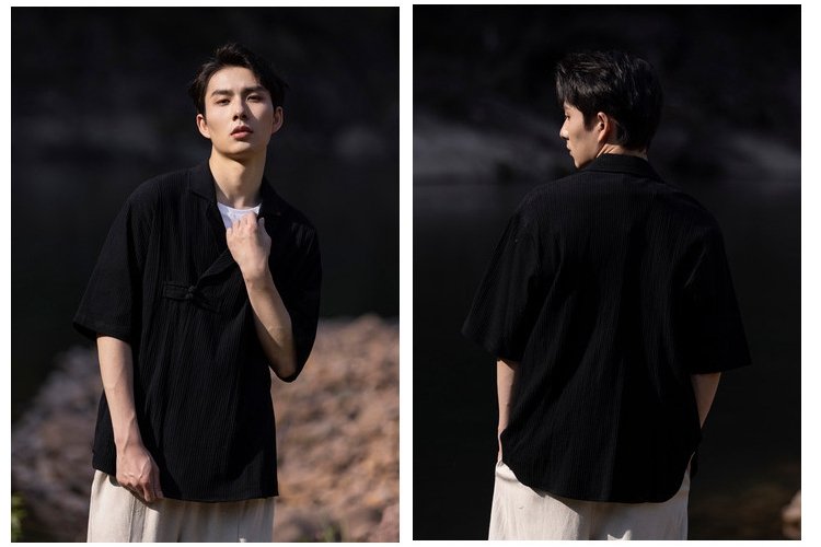 Mens Linen Shirt Chinese Short Sleeve Tang Suit