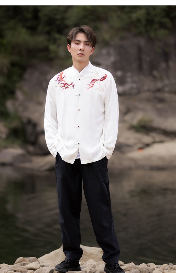 Mens Long Sleeve Linen Shirts Chinese Style Jacket