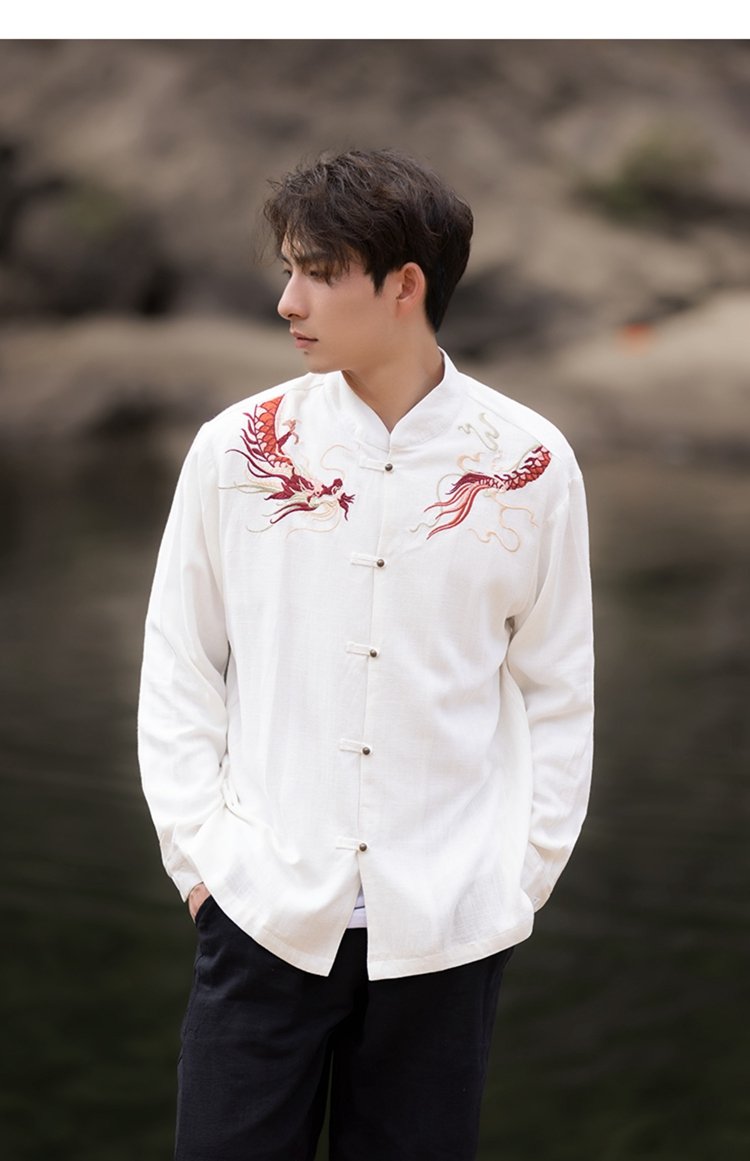 Mens Long Sleeve Linen Shirts Chinese Style Jacket