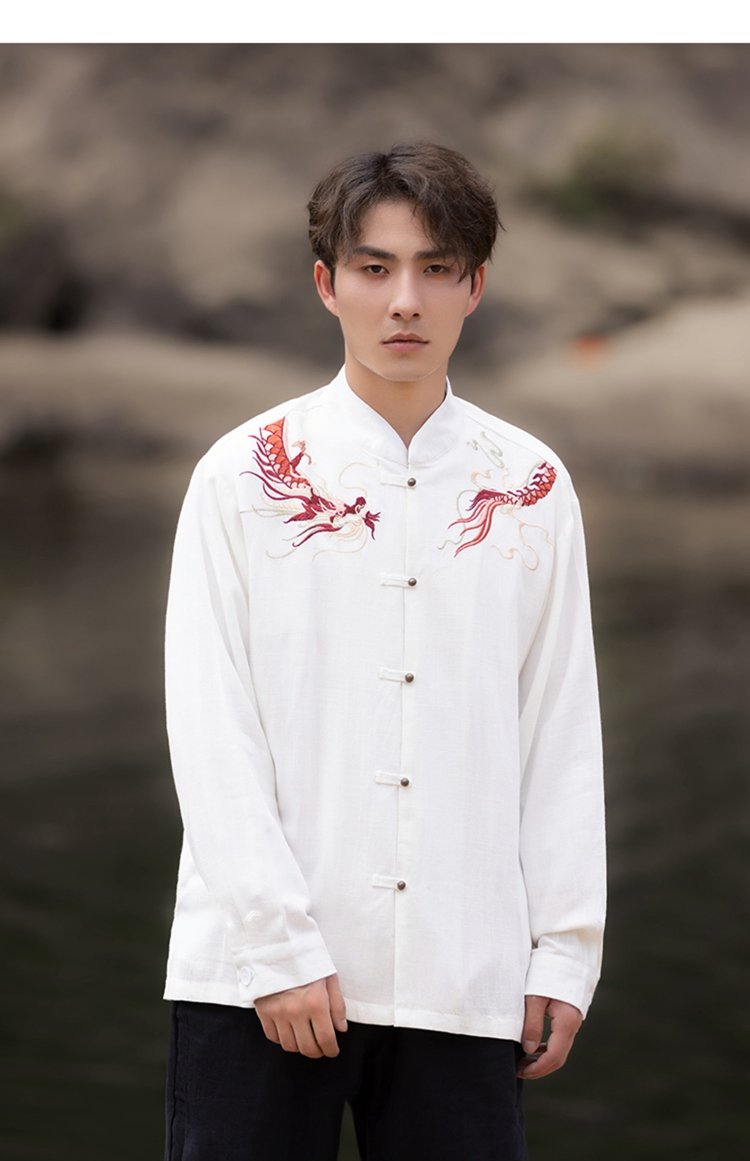 Mens Long Sleeve Linen Shirts Chinese Style Jacket