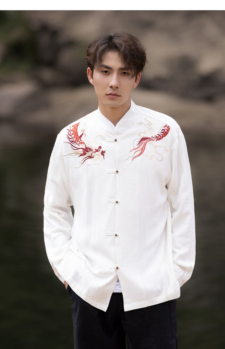 Mens Long Sleeve Linen Shirts Chinese Style Jacket