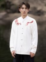 Mens Long Sleeve Linen Shirts Chinese Style Jacket - Image 3