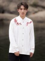 Mens Long Sleeve Linen Shirts Chinese Style Jacket - Image 4