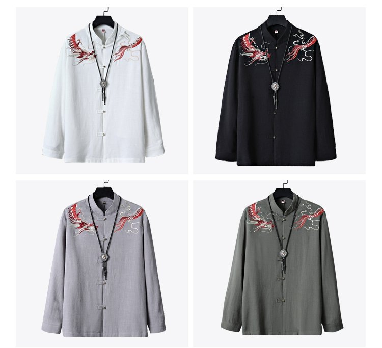 Mens Long Sleeve Linen Shirts Chinese Style Jacket