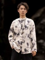 Mens Shirts Casual Long Sleeved Tang Suit Shirt